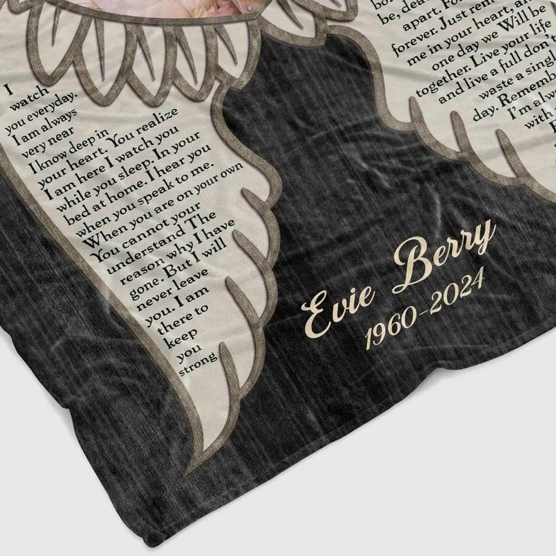 Personalized Angel Wings Memorial Throw Blanket, Custom Gift